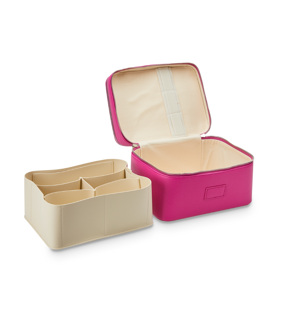 Includes a removable divider insert with 5 compartments and 3 pockets.