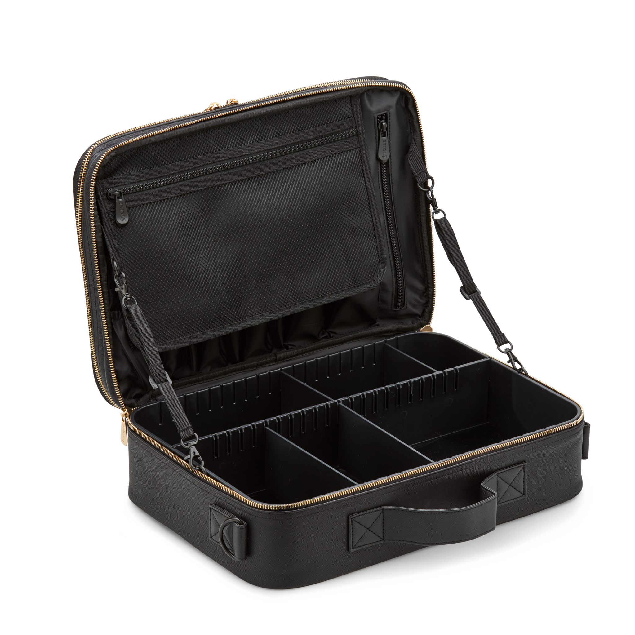 Large Cosmetic Travel Case: Black Leather