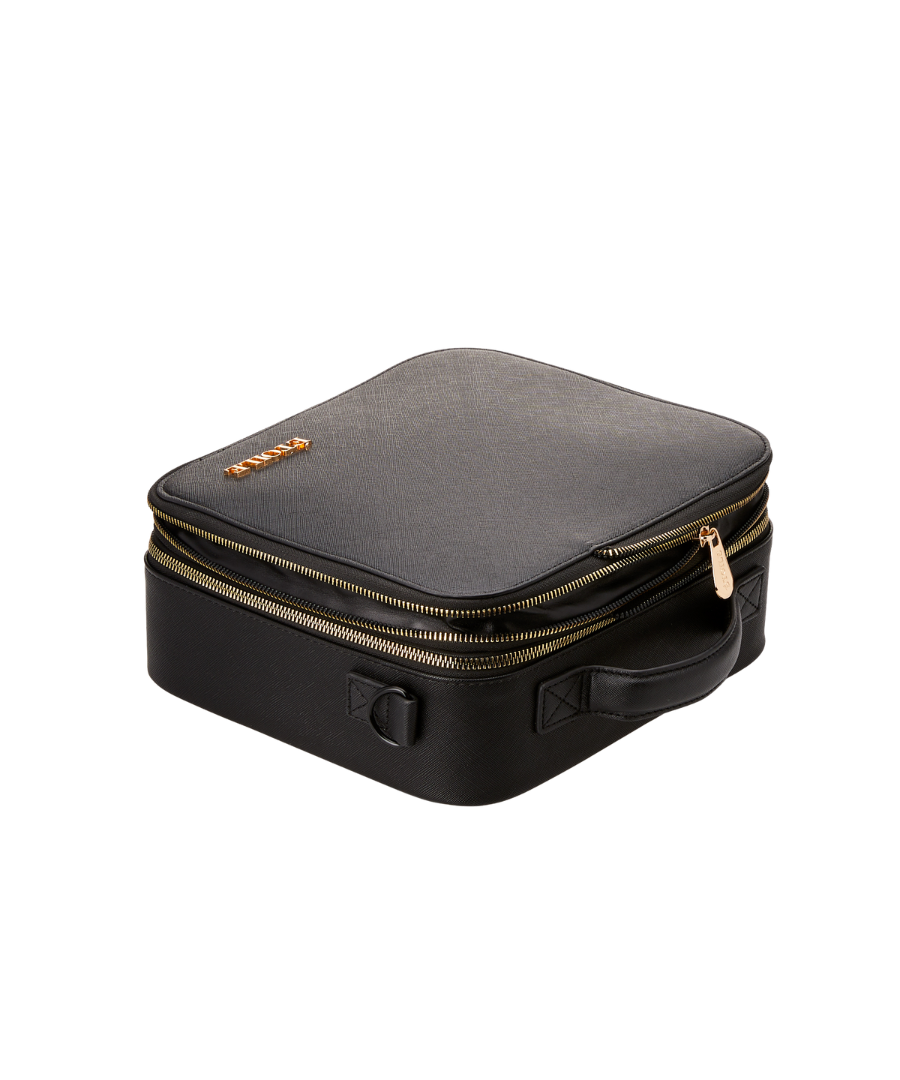 Small Cosmetic Travel Case: Black Leather - ETOILE US