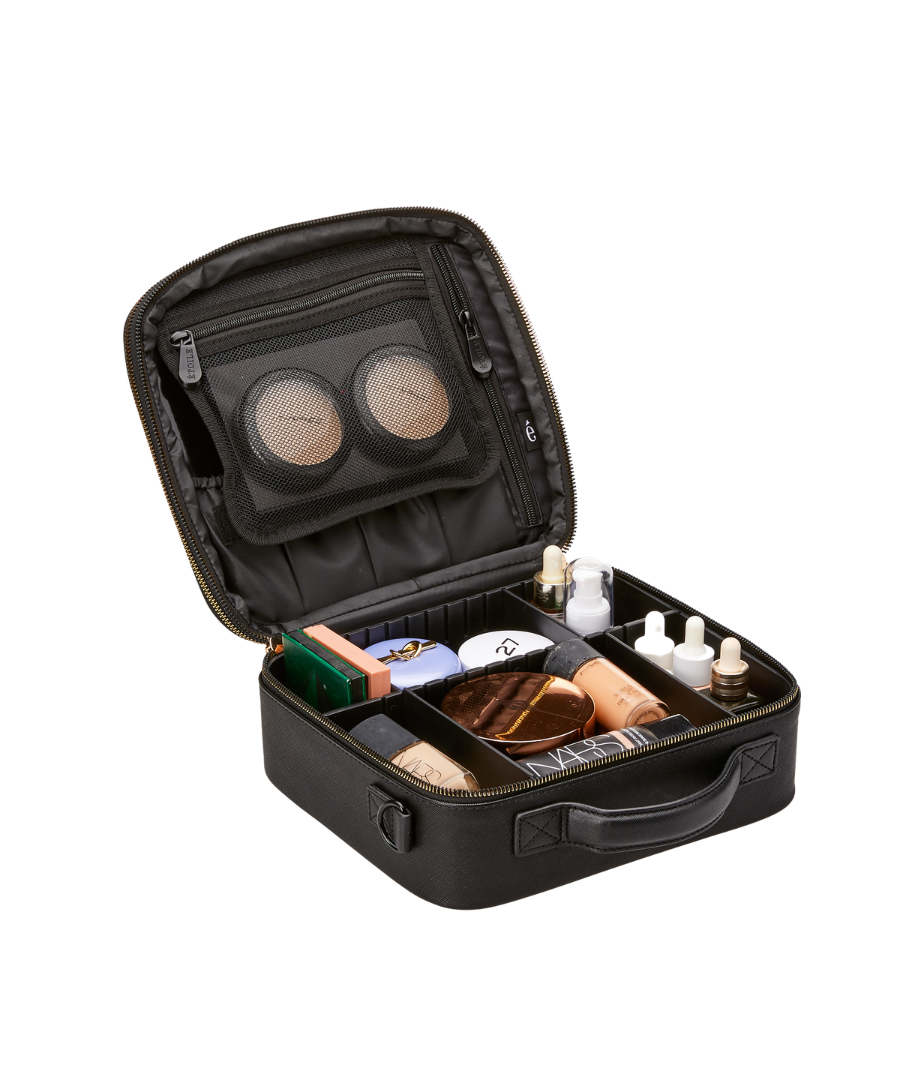Small Cosmetic Travel Case: Black Leather