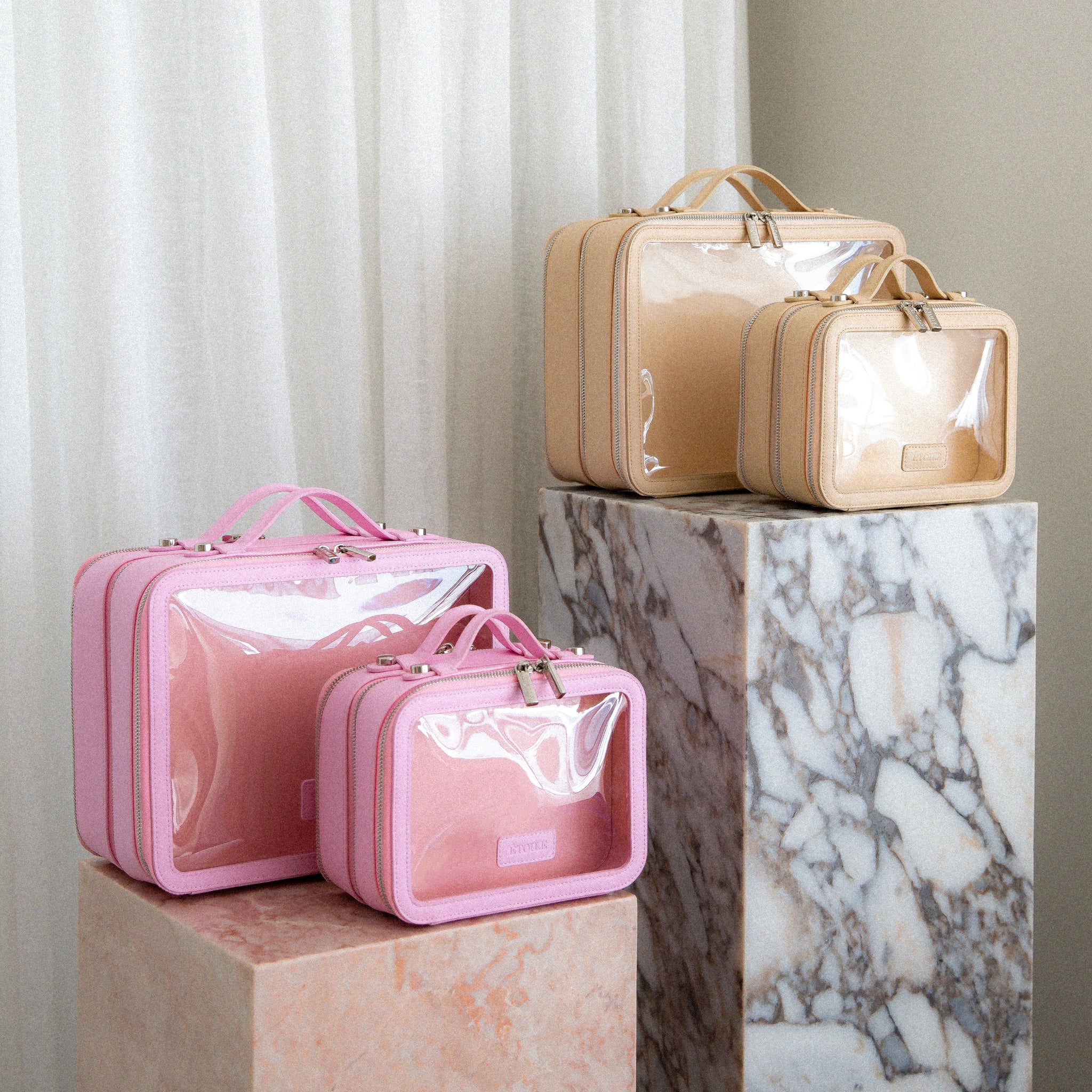 Twin Cosmetic Case in Lavender Pink and Beige (Small and Large)