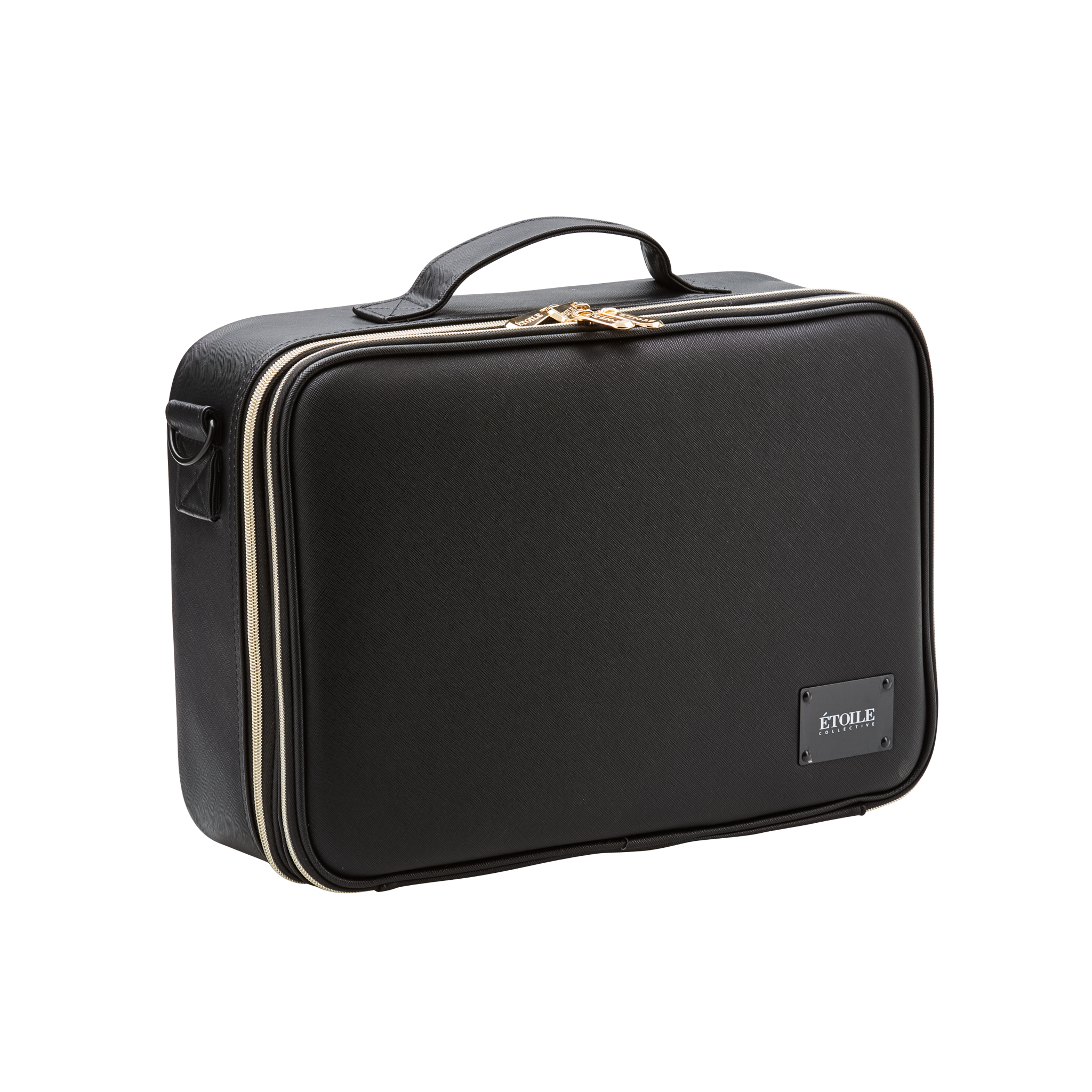 Large Cosmetic Travel Case: Black Leather
